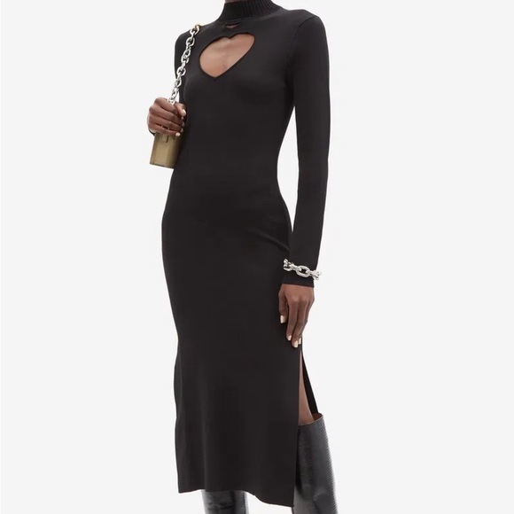 Staud black Castle long sleeve knit midi dress with heart cutout - Small - Picture 2 of 8